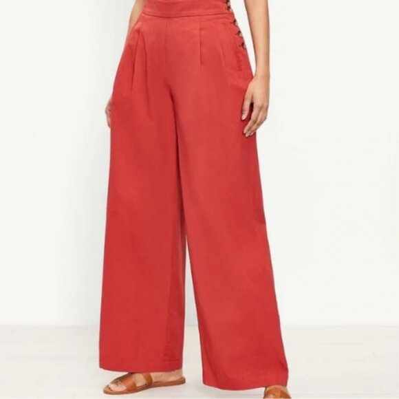 LOFT Pants - LOFT Curvy High Rise Button Side Poplin Wide Leg Pants